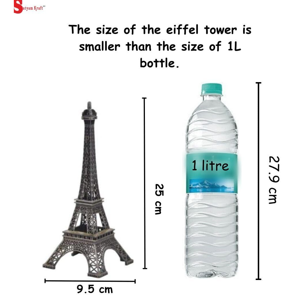 SATYAM KRAFT 1 Piece Metal Eiffel Tower Antique Vintage Statue for Room, Office, Decorative Showpeice for Home, Desk Decor, Table Stand (25 cm)(Small)