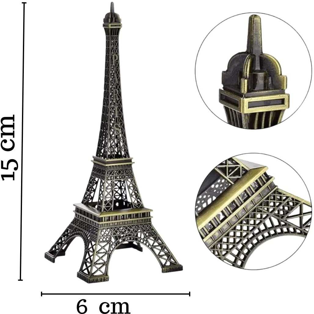 SATYAM KRAFT 1 Piece Metal Eiffel Tower Antique Vintage Statue for Room, Office, Decorative Showpeice for Home, Desk Decor, Table Stand (15 cm)