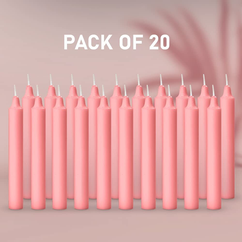 Aura Decor Unscented Pure Wax Stick Candle Pack of 20 (Pink)