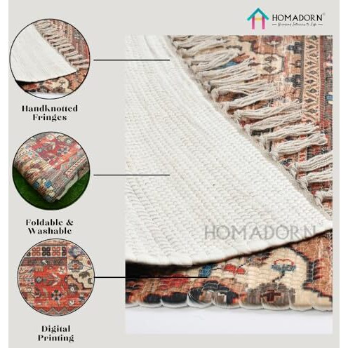 HOMADORN Chindi Handmade Printed Modern Dhurrie/ Rugs /Carpet for Living Room / Drawing Room Enhanced Decor for Bedroom