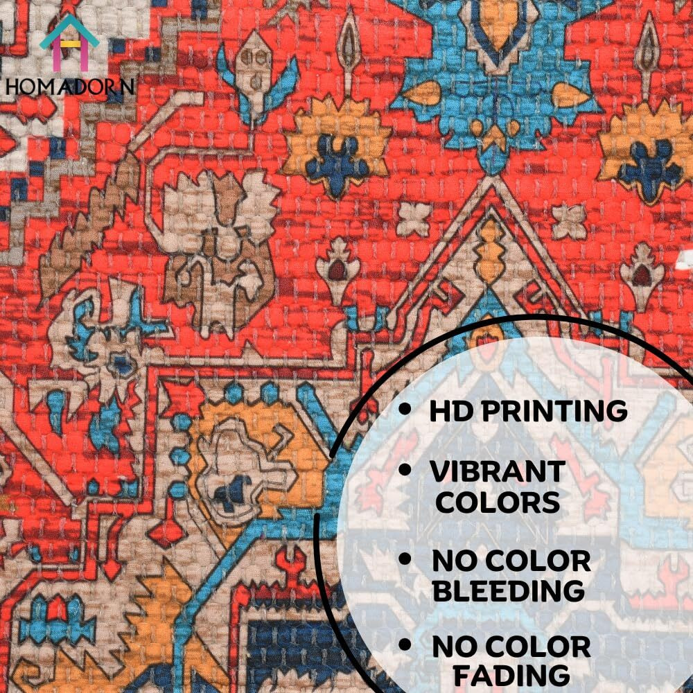 HOMA DORN Handmade Sustainable Printed Modern Dhurrie/Rugs/Carpet Recycled Fabric for Living Room/Bedside Runner for Enhanced Decor (3 feet x 5 feet)
