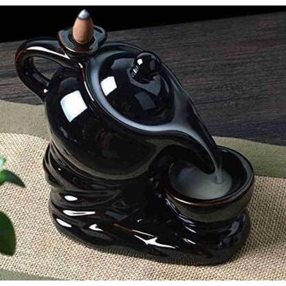 HC VILLA Ceramic Back Flow Incense Holder,Incense Burner with 10 Back Flow Incense Cones for -Pooja, Meditation, Prayer, Aromatherapy Ornament Home Decor-1-Pcs/10 Cones