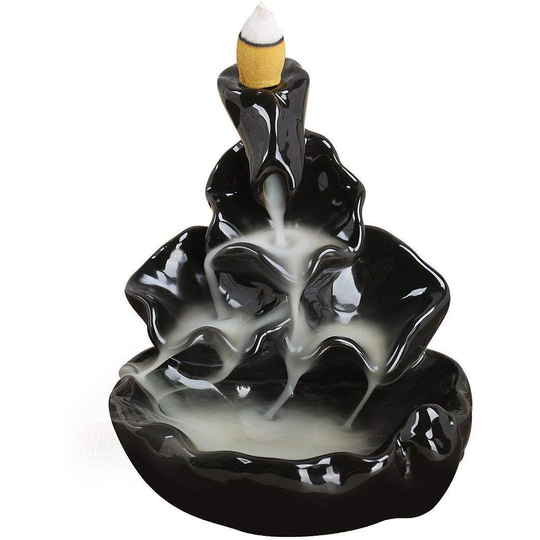 HC VILLA Ceramic Back Flow Incense Holder,Incense Burner with 10 Back Flow Incense Cones for -Pooja, Meditation, Prayer, Aromatherapy Ornament Home Decor-1-Pcs/10 Cones
