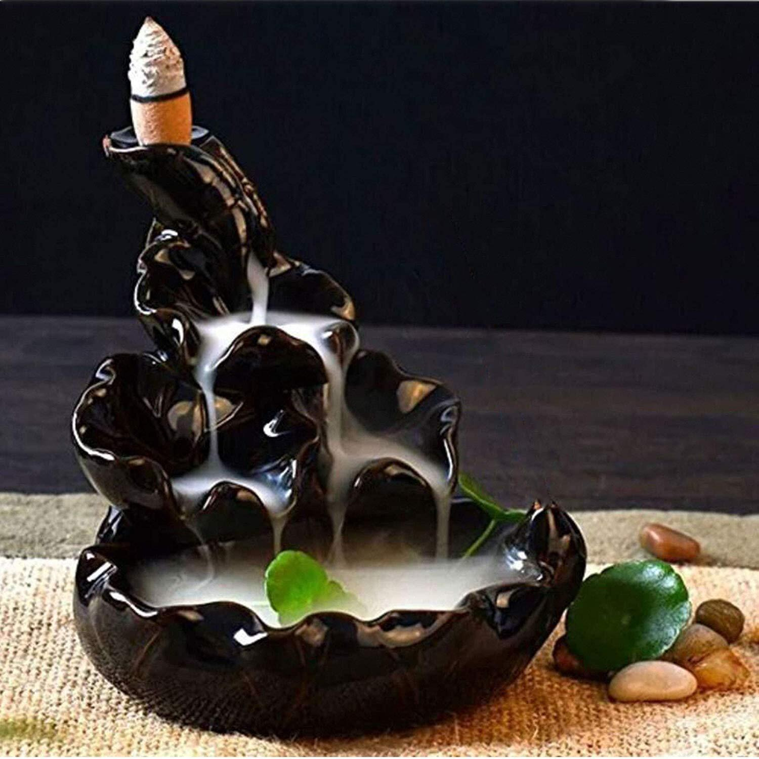 HC VILLA Ceramic Back Flow Incense Holder,Incense Burner with 10 Back Flow Incense Cones for -Pooja, Meditation, Prayer, Aromatherapy Ornament Home Decor-1-Pcs/10 Cones