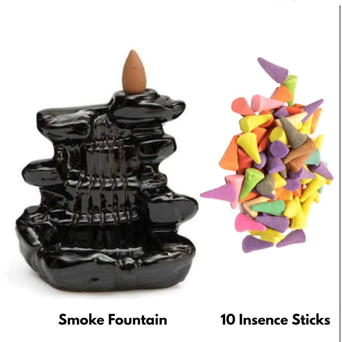 HC VILLA Ceramic Back Flow Incense Holder,Incense Burner with 10 Back Flow Incense Cones for -Pooja, Meditation, Prayer, Aromatherapy Ornament Home Decor-1-Pcs/10 Cones