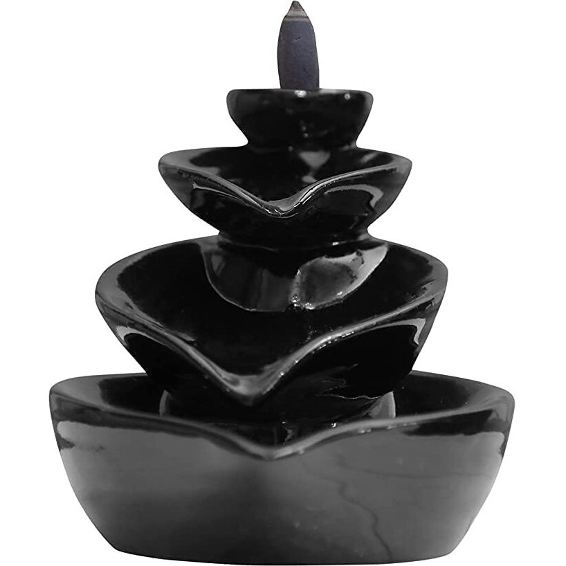HC VILLA Ceramic Back Flow Incense Holder,Incense Burner with 10 Back Flow Incense Cones for -Pooja, Meditation, Prayer, Aromatherapy Ornament Home Decor-1-Pcs/10 Cones
