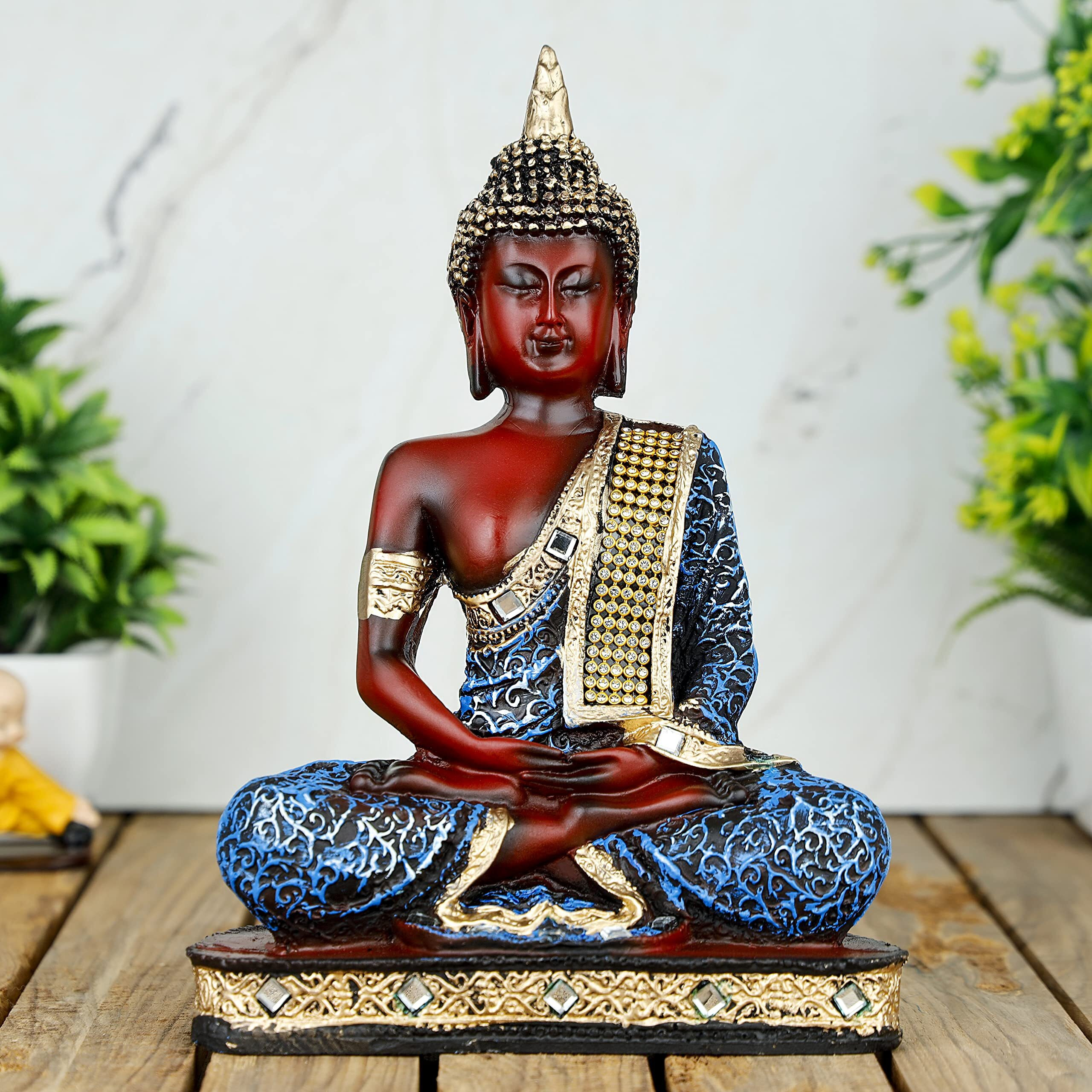 Global Grabbers new 25 centimetre Meditating sitting Buddha statue showpiece idol home decor items for living room and gifts BLU_WT_MRN-BS2