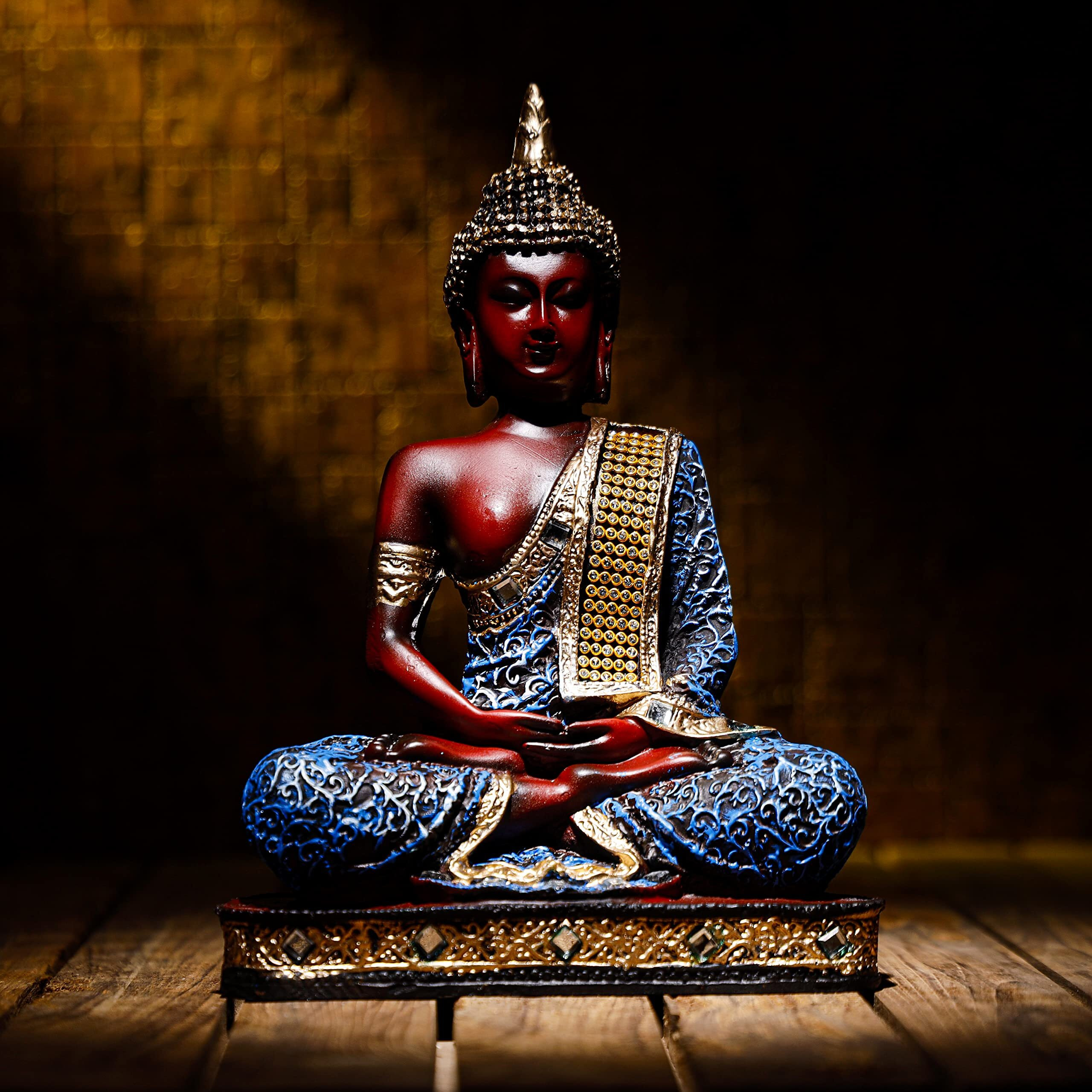 Global Grabbers new 25 centimetre Meditating sitting Buddha statue showpiece idol home decor items for living room and gifts BLU_WT_MRN-BS2