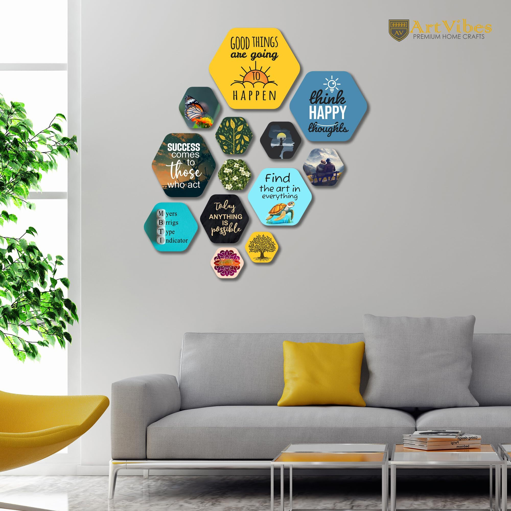 Artvibes Decorative Modern Wooden Wall Hanging Decoration for Home | Office | Living Room | Bedroom | Wall Accents | Stylish MDF Wood Wall Artwork Item | Quotes Decor Item (WPS_230N) Pack of 13 Pieces