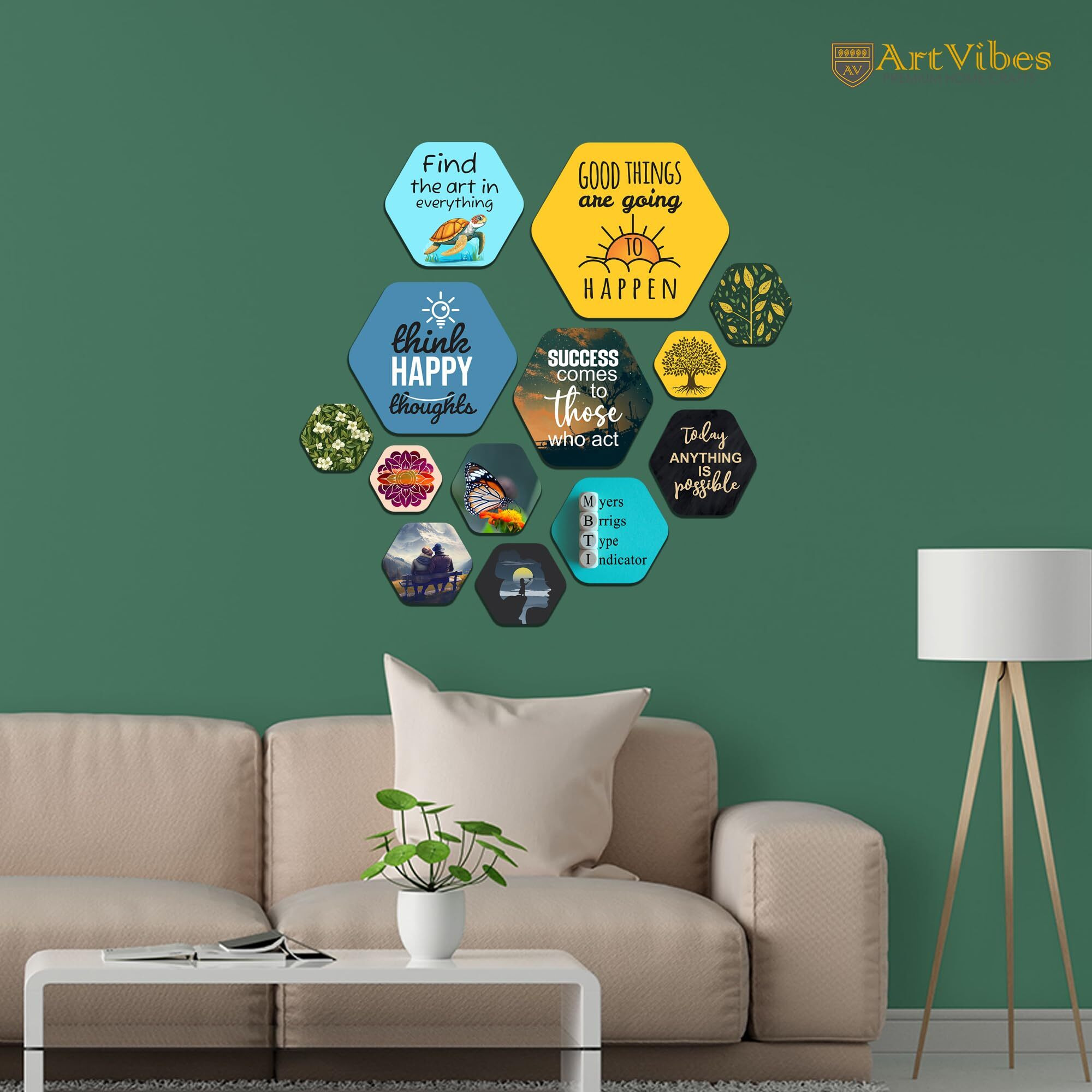 Artvibes Decorative Modern Wooden Wall Hanging Decoration for Home | Office | Living Room | Bedroom | Wall Accents | Stylish MDF Wood Wall Artwork Item | Quotes Decor Item (WPS_230N) Pack of 13 Pieces
