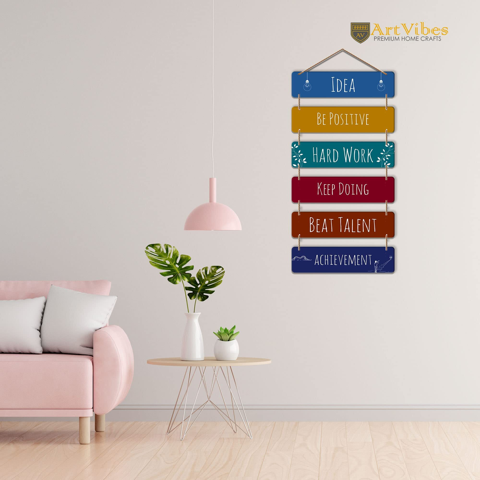 Art Vibes Designer Wall Hanging Wooden Art Decoration Item For Living Room | Quotes Decor Item | Wall Art For Hall | Mdf Wall Decoration (Wh 3207N, Multicolour) - Set Of 6