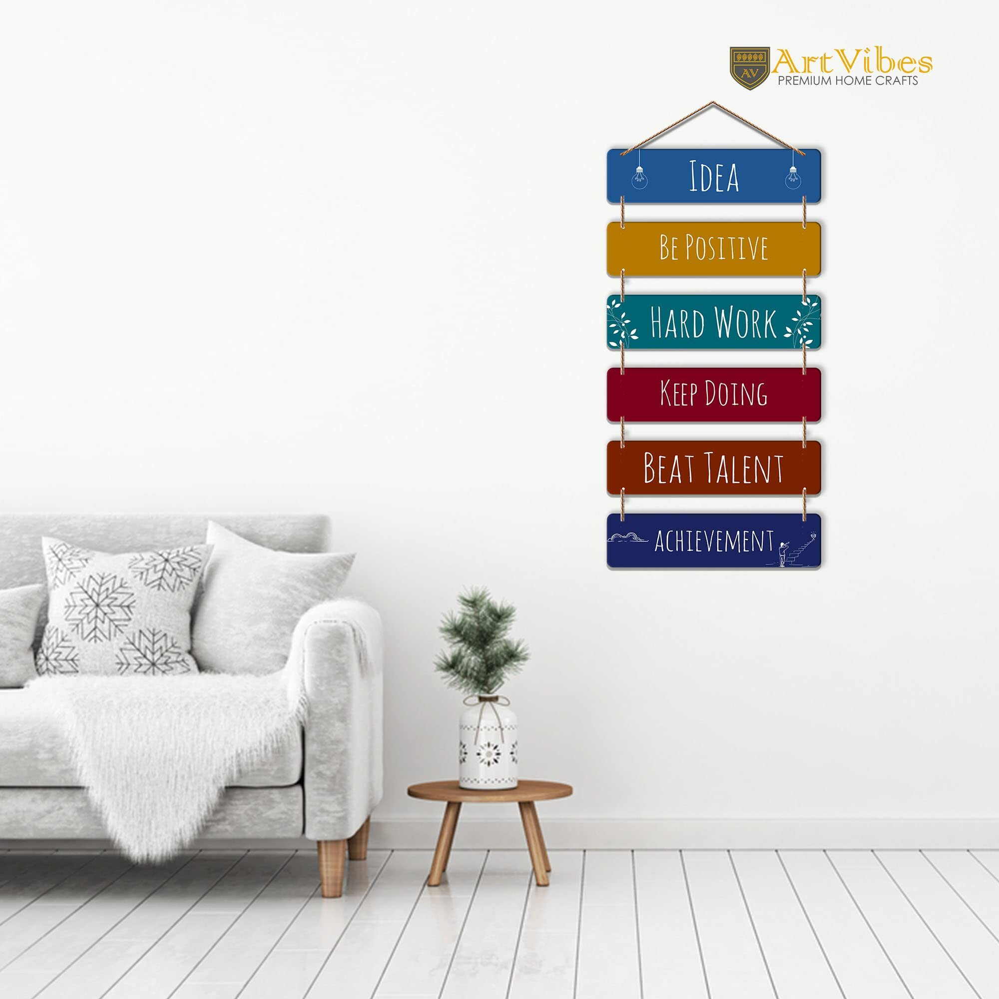 Art Vibes Designer Wall Hanging Wooden Art Decoration Item For Living Room | Quotes Decor Item | Wall Art For Hall | Mdf Wall Decoration (Wh 3207N, Multicolour) - Set Of 6