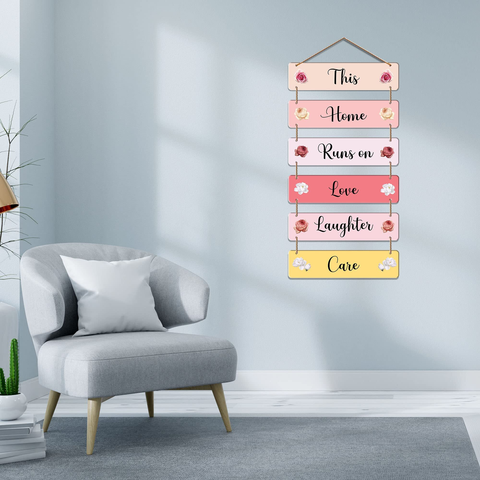 Artvibes Decorative Wall Hanging Wooden Art Decoration item for Living Room | Bedroom | Home Decor | Gifts | Quotes Decor Item | Wall Art For Hall | Mdf Wall Decoration, Set of 6(WH_3211N)