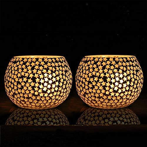 The Purple Tree Glass Mosaic Tealight Candle Holder, (Pack of 2), Candle Holder, Diwali Candle Holder, tealight Holder, Diwali Gift, Best Gift for Diwali Decor, Christmas Dcor, Diwali Decoration