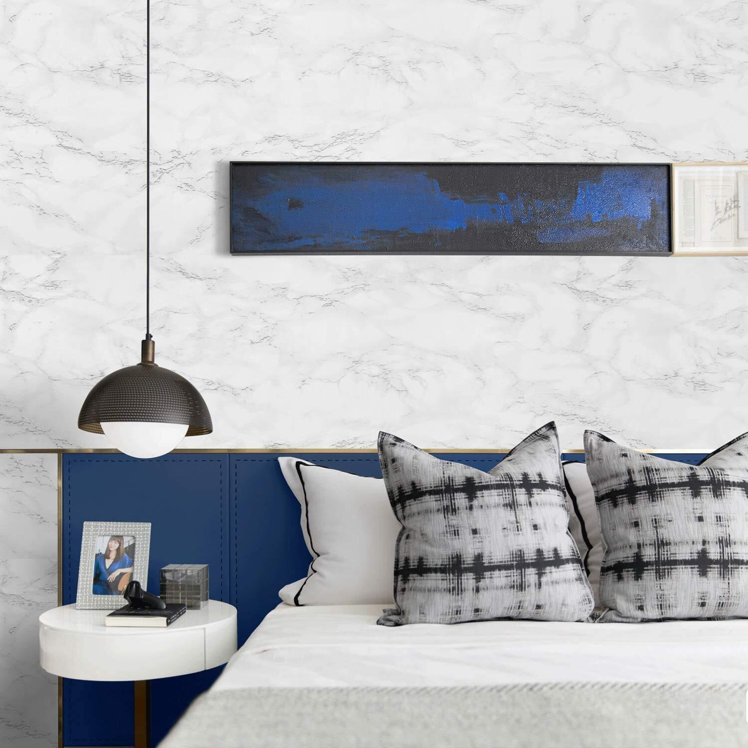OM AKSHAR Foil Waterproof Self-Adhesive Anti Oil Wall Paper Sticker Self Adhesive Foil Sticker for Wall decor, Kitchen, Bathroom, Living Room and Various uses in Home(WHITE WALLPAPER)