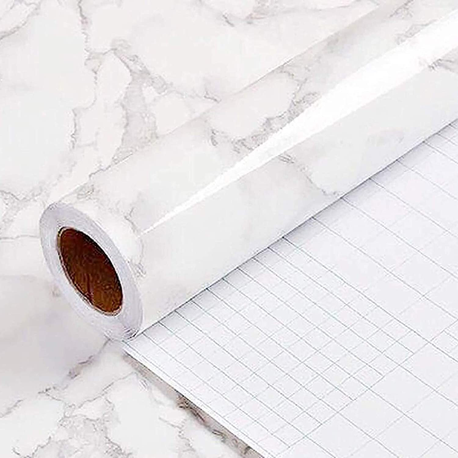 OM AKSHAR white marble wallpaper oil proof waterproof floor tiles stickers waterproof large wall paper for home and kitchen decor (WHITE MARBLE)