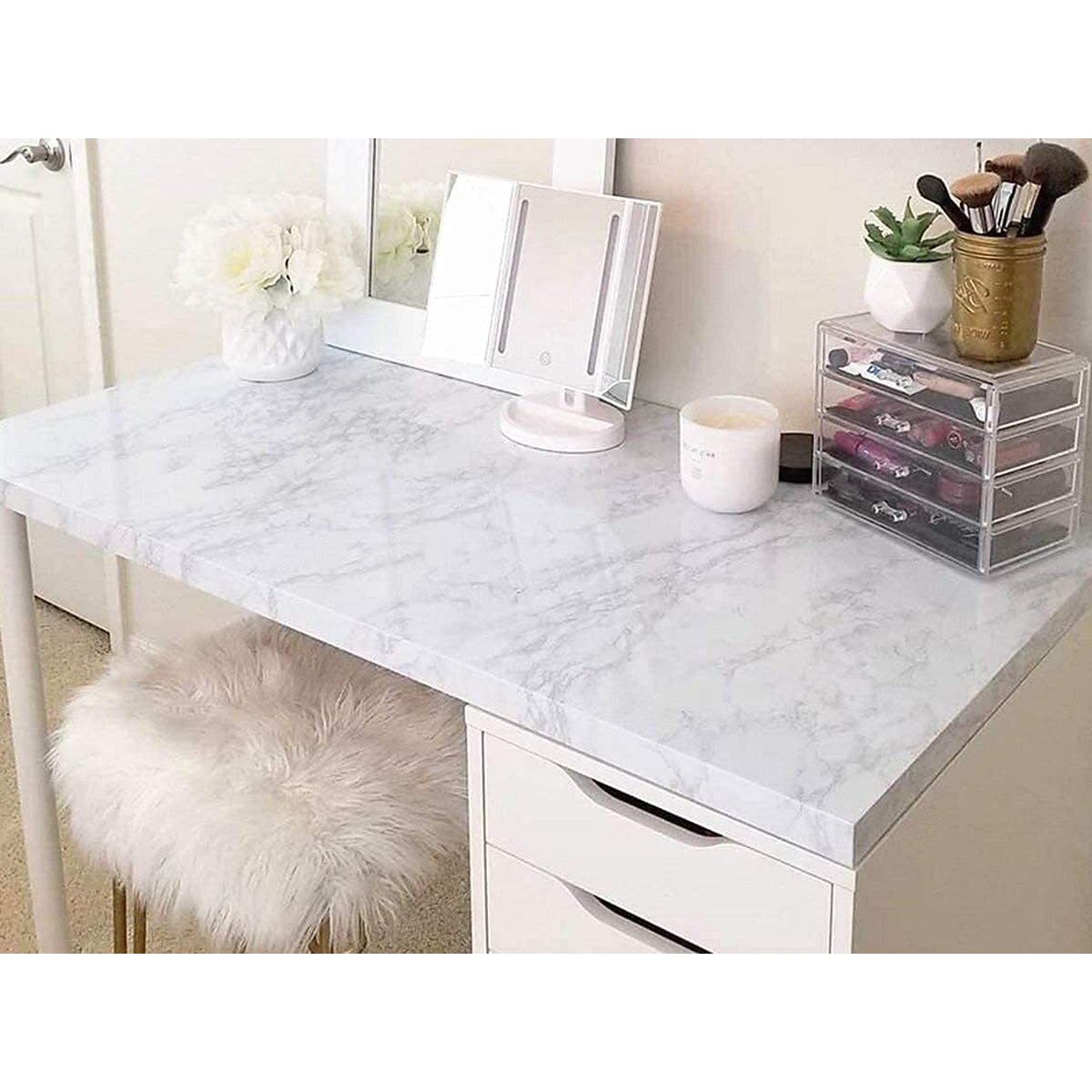 OM AKSHAR white marble wallpaper oil proof waterproof floor tiles stickers waterproof large wall paper for home and kitchen decor (WHITE MARBLE)