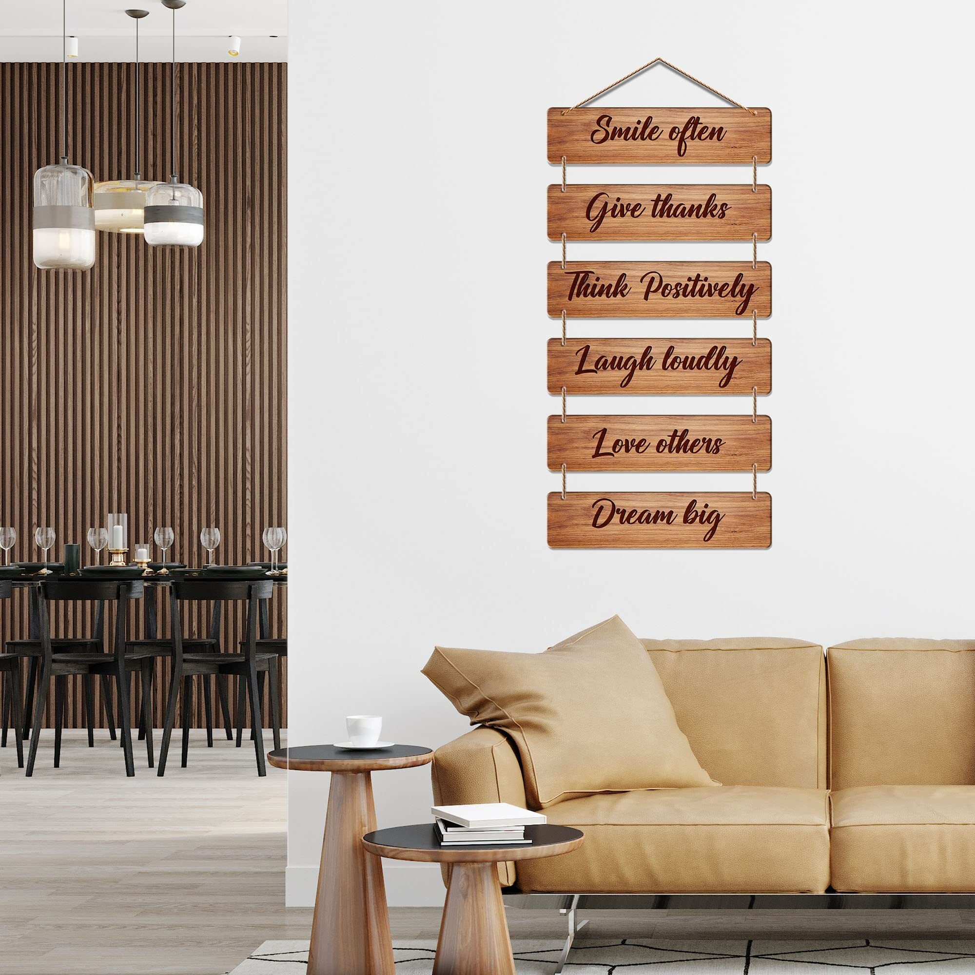 Artvibes Decorative Wall Hanging Ornaments Wooden Art Decoration item for Living Room | Bedroom | Home Decor | Gifts | Quotes Item | Mdf Modern Art Piece, Set of 6(WH_3217N)