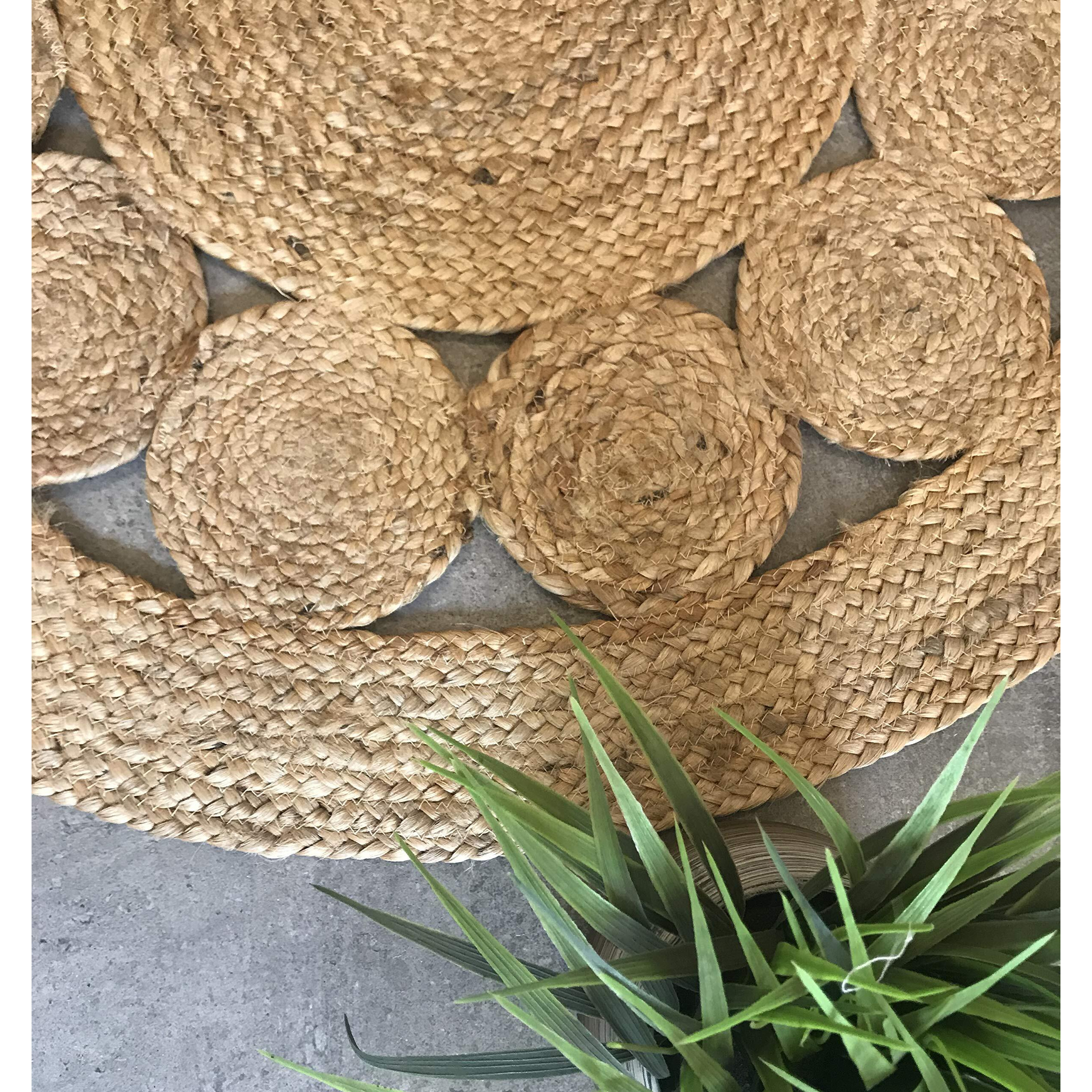 Fernish Decor Handwoven Jute Round Rug Carpet, Natural Fibres, Braided Reversible Carpet for Bedroom Living Room Dining Room (121 CM Round)