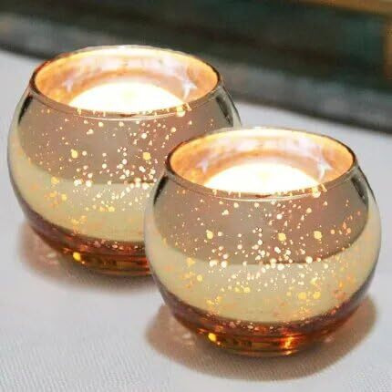The Purple Tree Mercury Glass Mosaic Tealight Candle Holders for Diwali Christmas (Pack of 2, Gold), Diwali Tealight, Corporate Gifts, Home Decor Gift Item, Diwali Candle Decoration