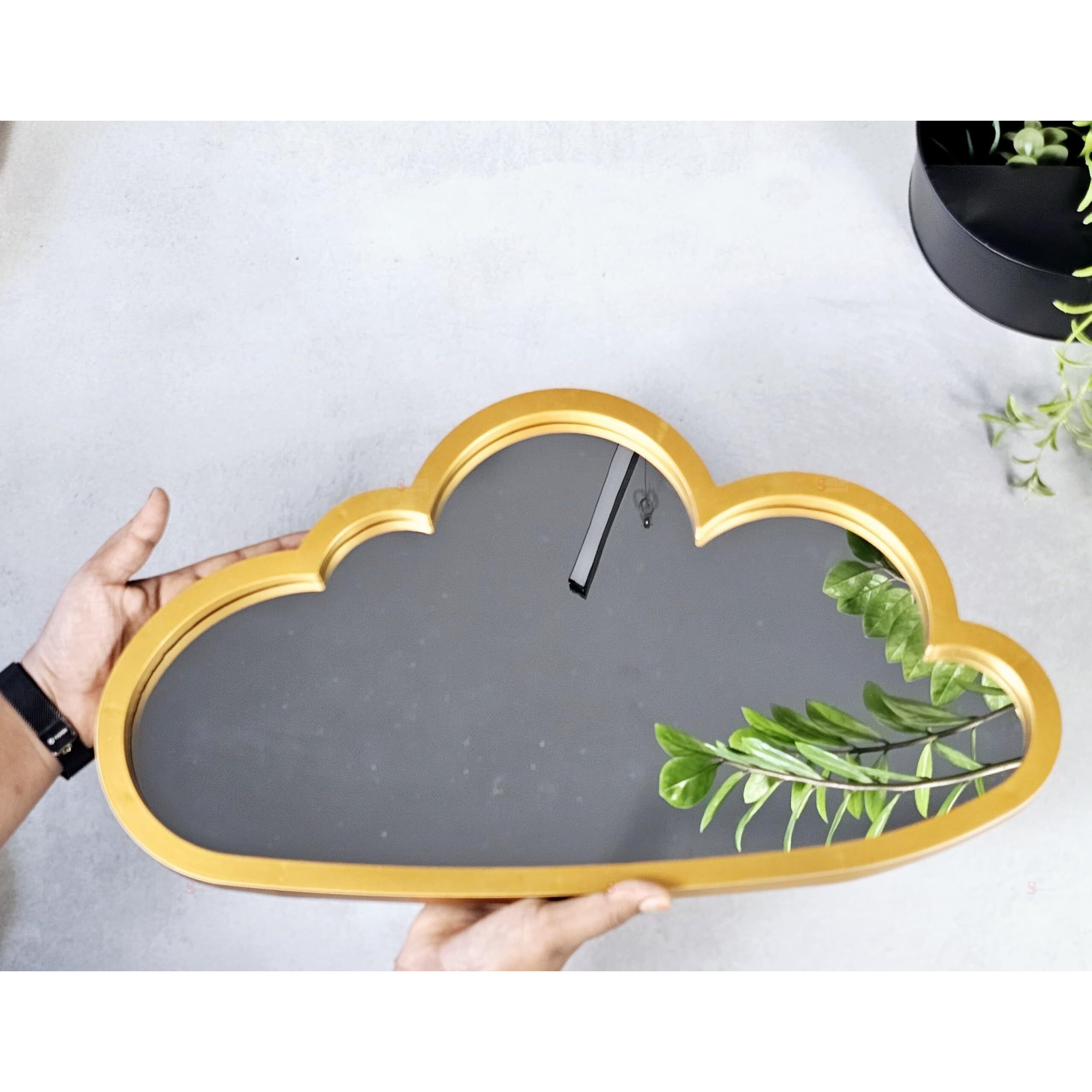 SATYAM KRAFT 1 Pcs Fiber Cloud Design Wall Mirror Hanging for Home Decor, Hanging in Bedroom, Mandap Backdrop,ganpati Decoration Living Room, Bathroom, with Hook for Hanging On Walls (Model 9)