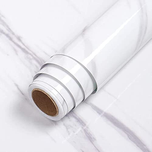 AKSHARAM AHAM Kitchen cabinets White Marble Wallpaper Oil Proof Waterproof Floor Tiles Stickers Waterproof Large Wall Paper for Home Kitchen and Decor (White Marble 60*200CM)