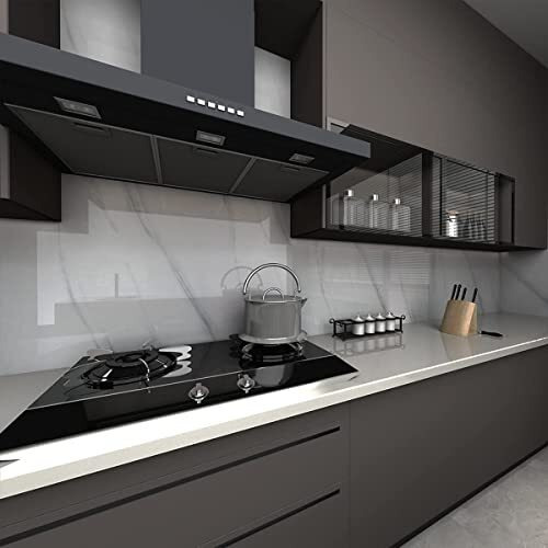 AKSHARAM AHAM Kitchen cabinets White Marble Wallpaper Oil Proof Waterproof Floor Tiles Stickers Waterproof Large Wall Paper for Home Kitchen and Decor (White Marble 60*200CM)