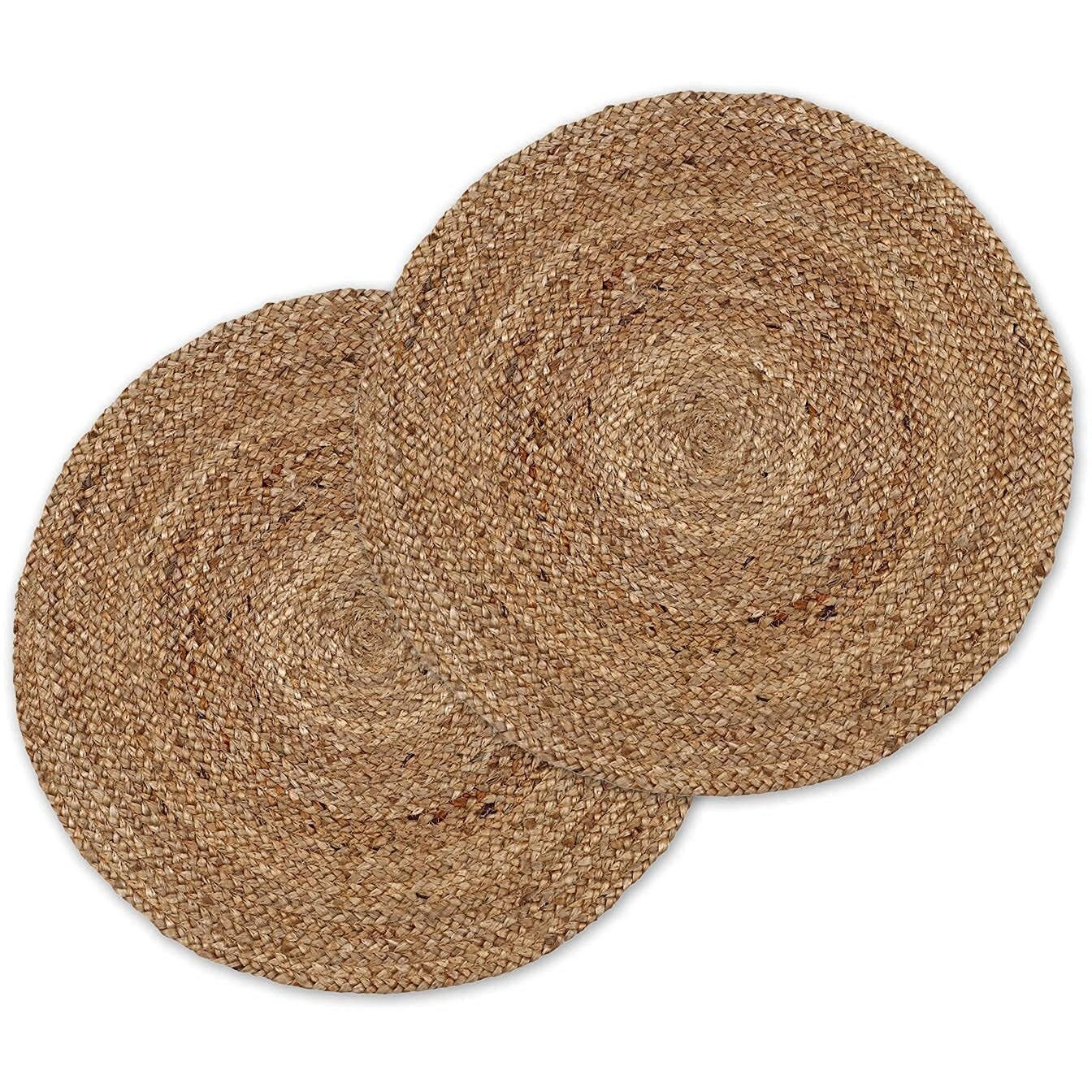 Fernish Decor Pack of 2 piece- Jute Round Rug - Braided Reversible Rug for Living Room Bedroom (Beige, 60 CM Round, 2pc)