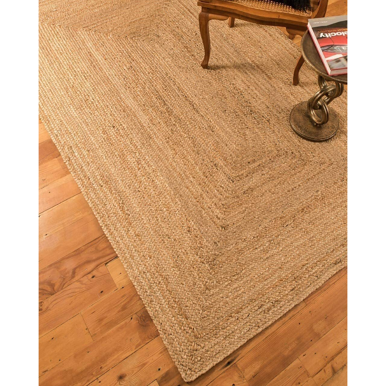Fernish Decor Jute Braided Reversible Rug/Carpet for Living Room Bedroom Kitchen Entryway (Beige, 4 x 6 Feet Round)