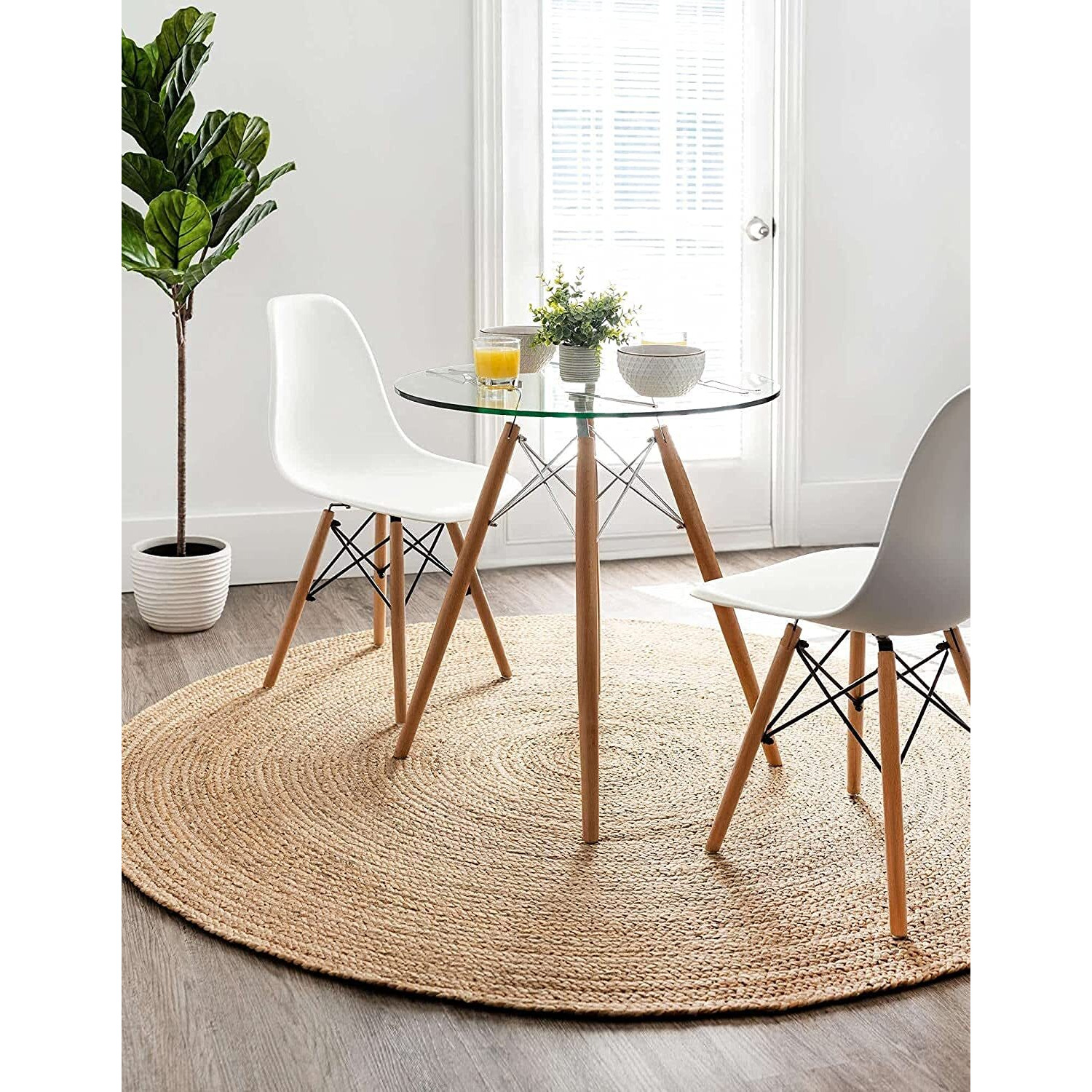 Fernish Decor Jute Round Rug - Braided Reversible Rug for Living Room Bedroom (Beige, 4 Feet / 120 CM, Round)