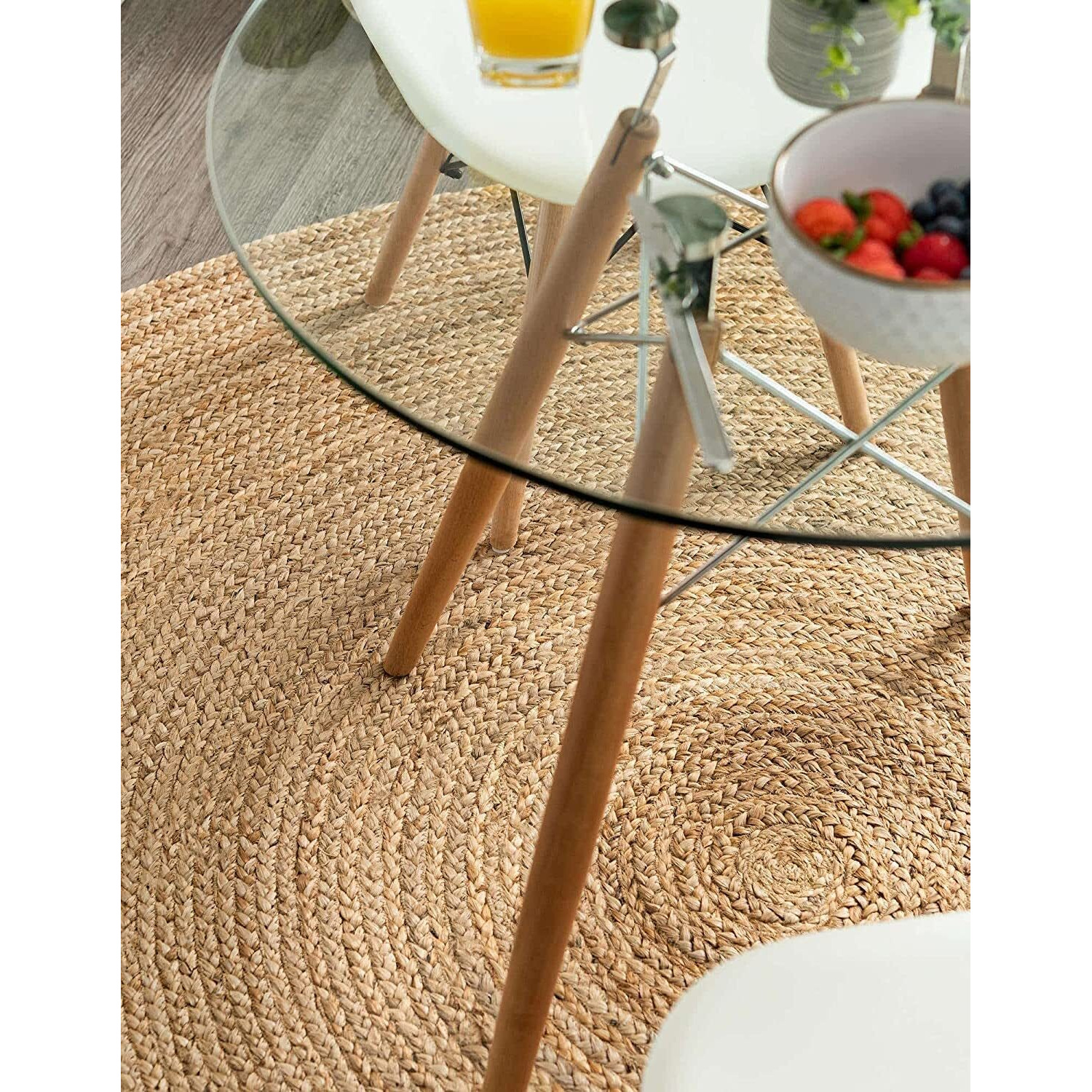 Fernish Decor Jute Round Rug - Braided Reversible Rug for Living Room Bedroom (Beige, 4 Feet / 120 CM, Round)