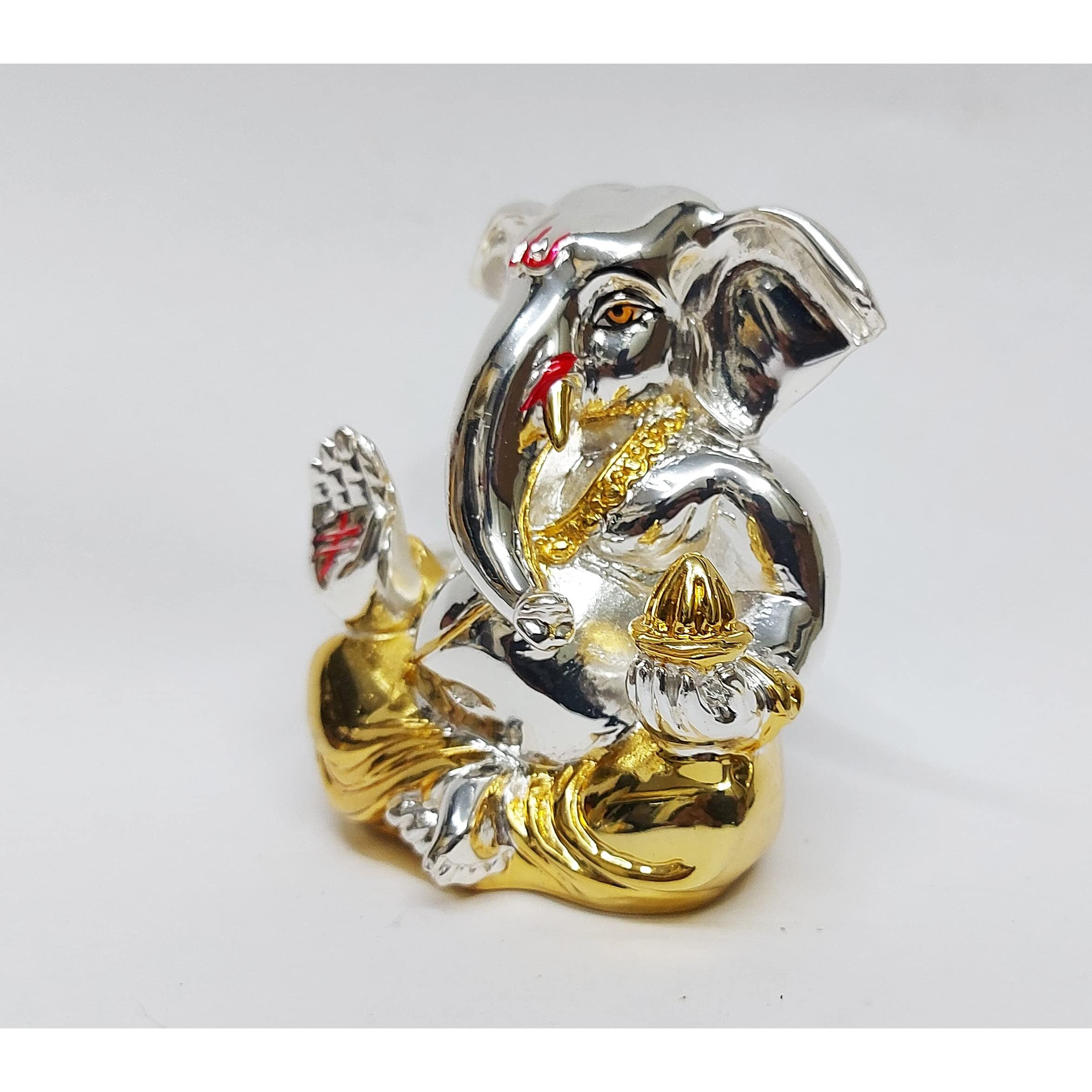 Gold Art India Gold and Silver Plated Resin Ganesh Idol for Car Dashboard God Ganesha Idol for Home Decor Ganpati for Gift (Small, Two Tone)