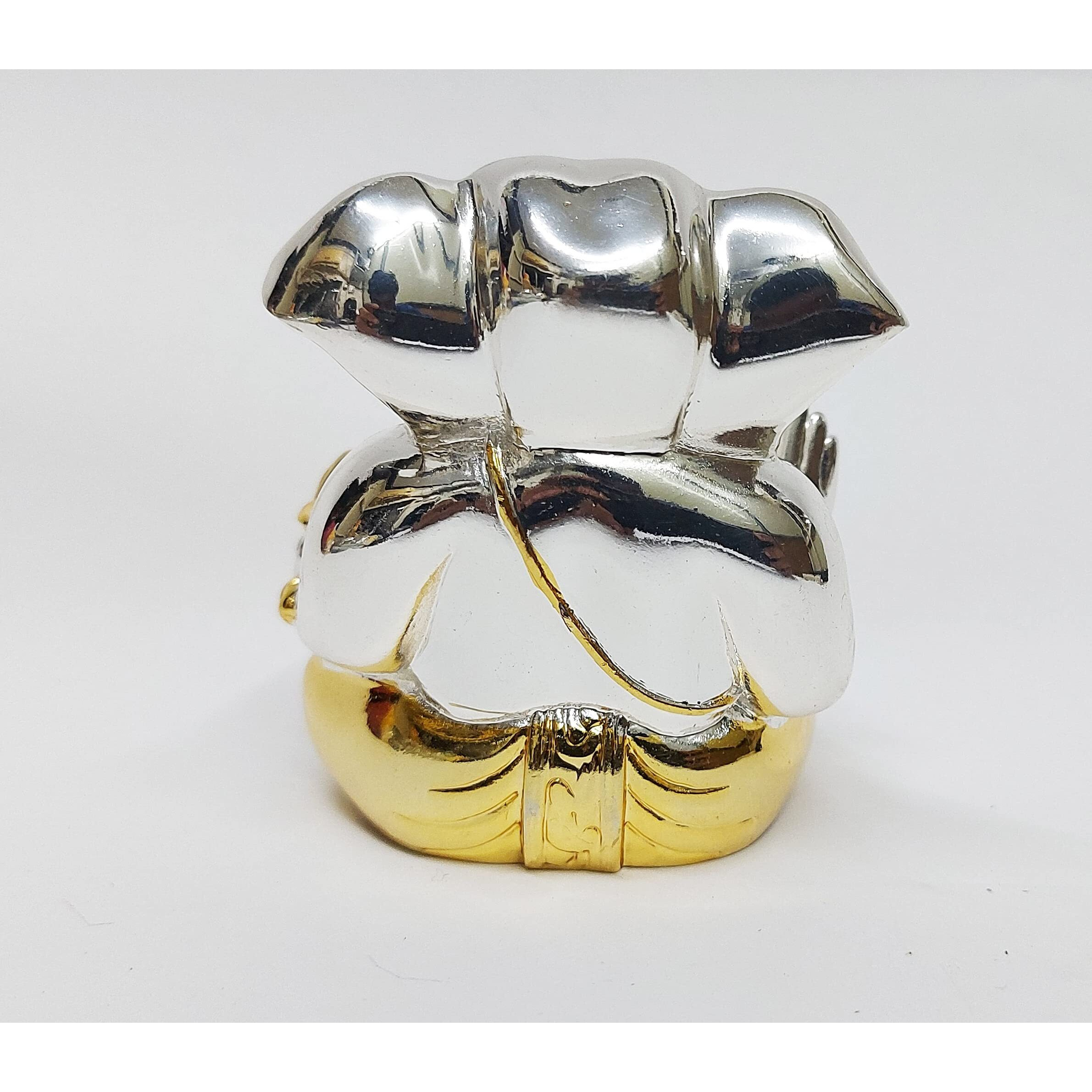 Gold Art India Gold and Silver Plated Resin Ganesh Idol for Car Dashboard God Ganesha Idol for Home Decor Ganpati for Gift (Small, Two Tone)