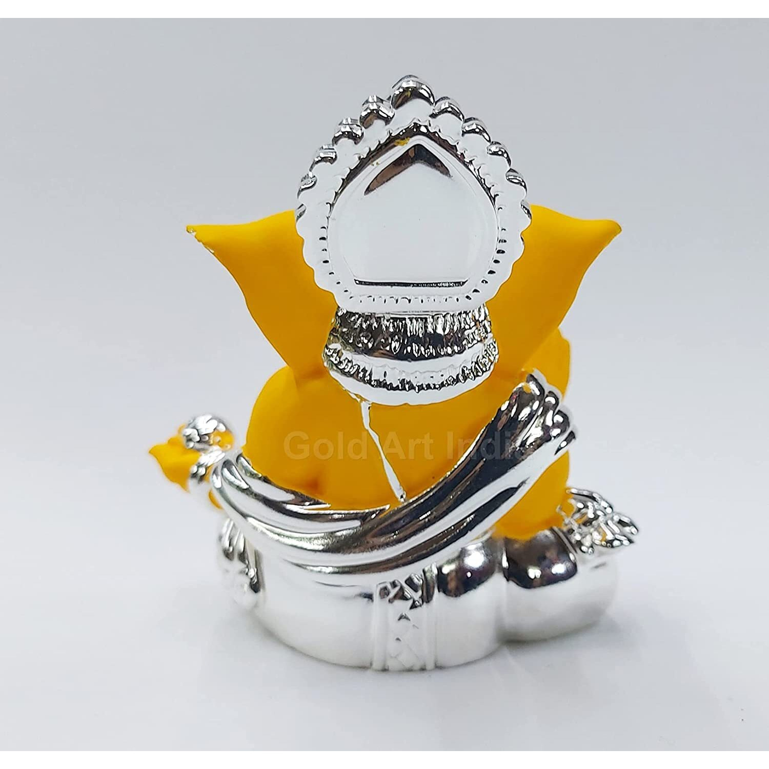 Gold Art India Silver Plated Gaddi Ganesh With Mango Terracotta Ganesh Idol For Car Dashboard Ganesha Murti Ganpati Idol For Home Decor Puja Lord Ganesh Statue Gift For Office Desk Puja Room Figurine