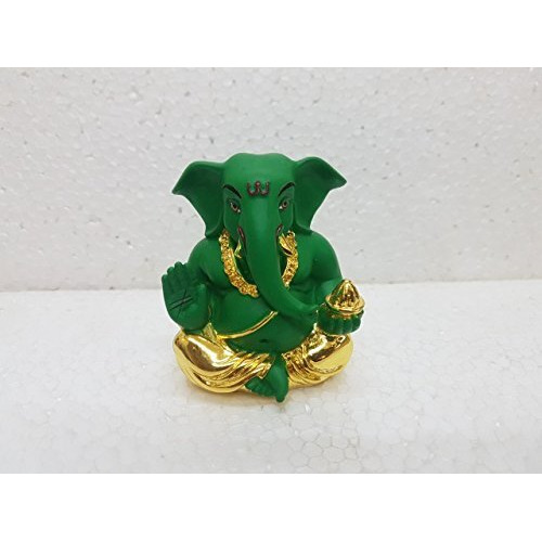 Gold Art India Ceramic Lord Ganesh Idol 4.5X4Cm Gold Ganesh Idol for Car Dashboard Small Ganesha Murti Ganpati Idol for Home Decor Puja Lord Ganesh Statue Gift for Office Desk Puja Room Figurine