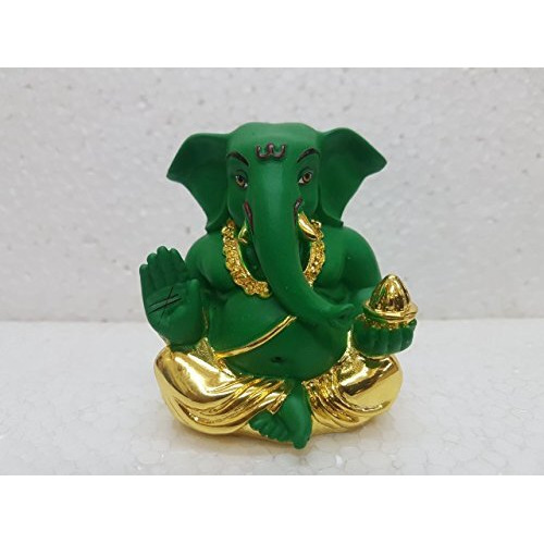 Gold Art India Ceramic Lord Ganesh Idol 4.5X4Cm Gold Ganesh Idol for Car Dashboard Small Ganesha Murti Ganpati Idol for Home Decor Puja Lord Ganesh Statue Gift for Office Desk Puja Room Figurine