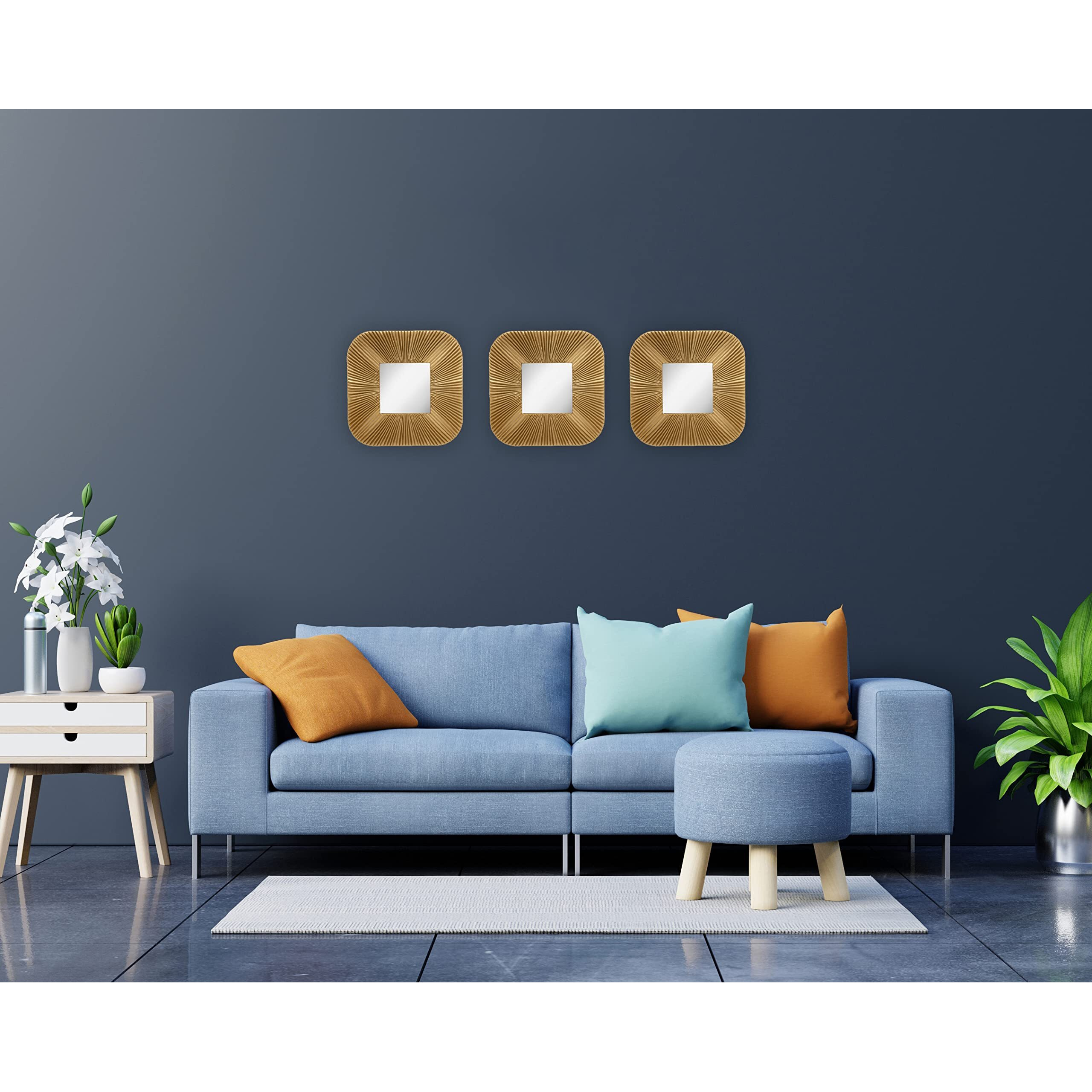 SATYAM KRAFT 1 Pcs Fiber Wall Mirror Hanging for Home Decor, Hanging in Bedroom, Living Room, Bathroom Decorations Items, with Hook for Hanging On Walls (Model 6)