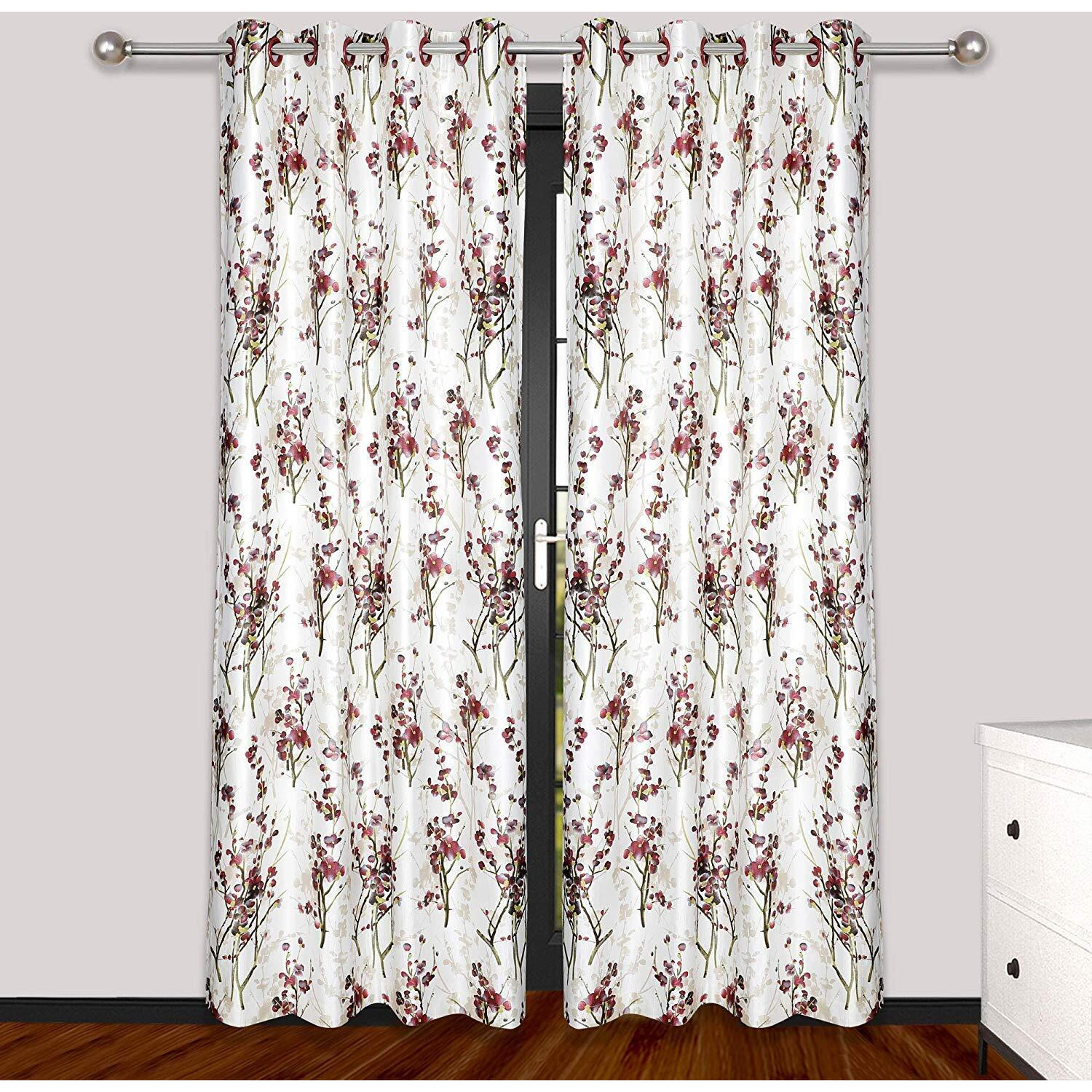 Ultica Fab Home Decor Kart 6Ft Curtains for Window Set of 3 | Printed Panels and Drapes for Decoration | Curtains for Living Room Kitchen Hall, 4 x 6 Feet, Maroon