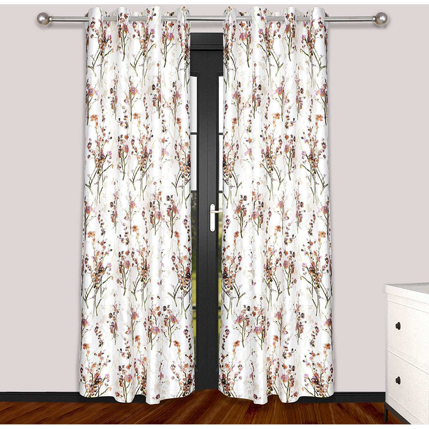 Ultica Fab Home Decor Kart 9Ft Grommet Curtains For Long Door Set Of 2 | Printed Panels And Drapes For Decoration | Curtains For Living Room Kitchen Hall, 4 X 9 Feet, Orange
