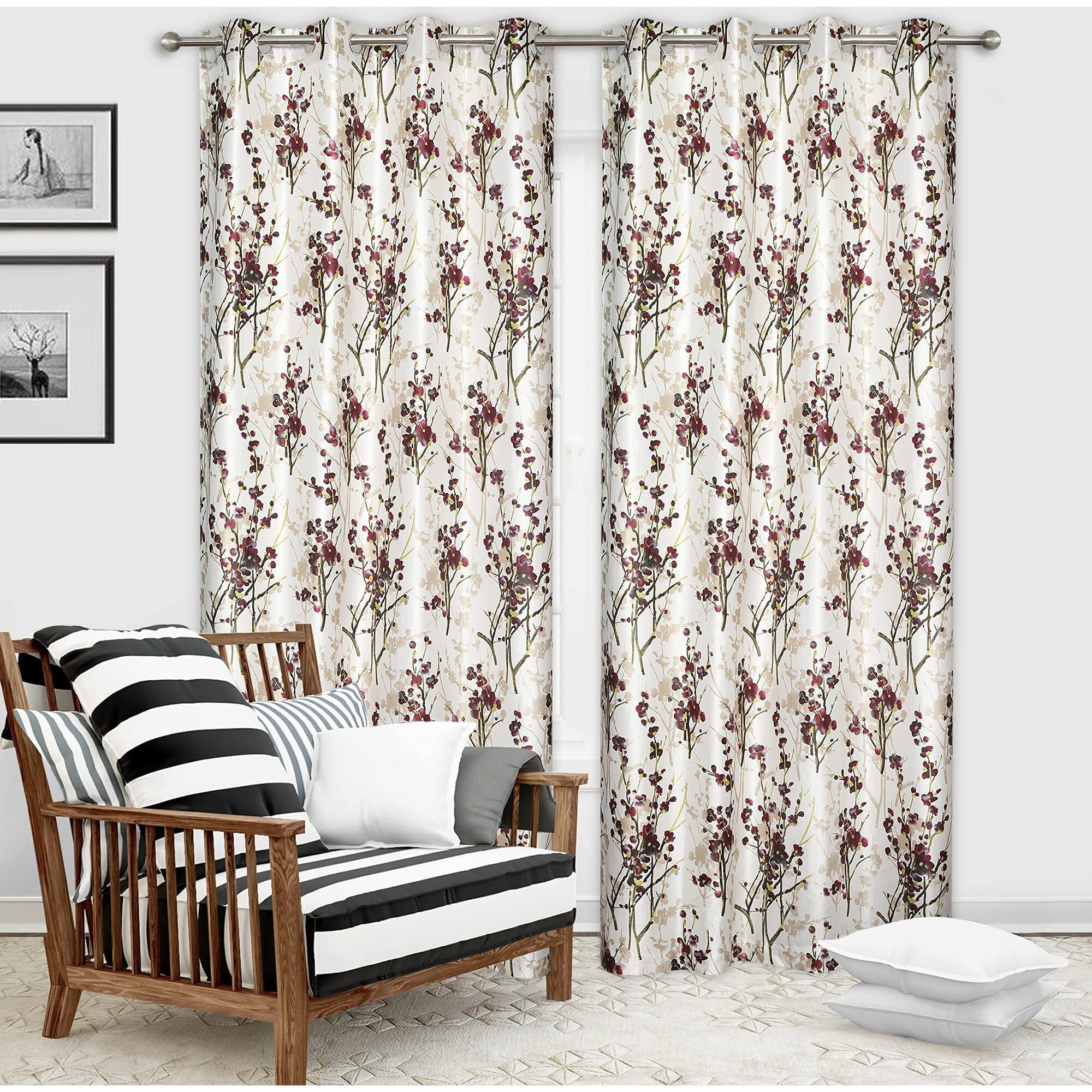 Ultica Fab Home Decor Kart 5Ft Grommet Curtains For Window Set Of 2 | Printed Panels And Drapes For Decoration | Curtains For Living Room Kitchen Hall, 4 X 5 Feet, Maroon