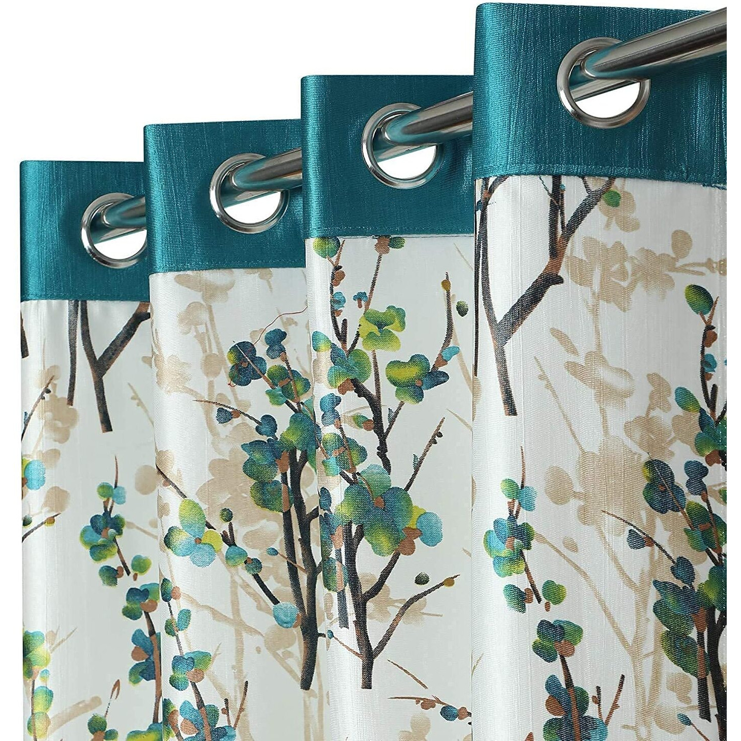 Ultica Fab Home Decor Kart 6Ft Grommet Curtains For Window Set Of 3 | Printed Panels And Drapes For Decoration | Curtains For Living Room Kitchen Hall, 4 X 6 Feet, Aqua Patti Joint