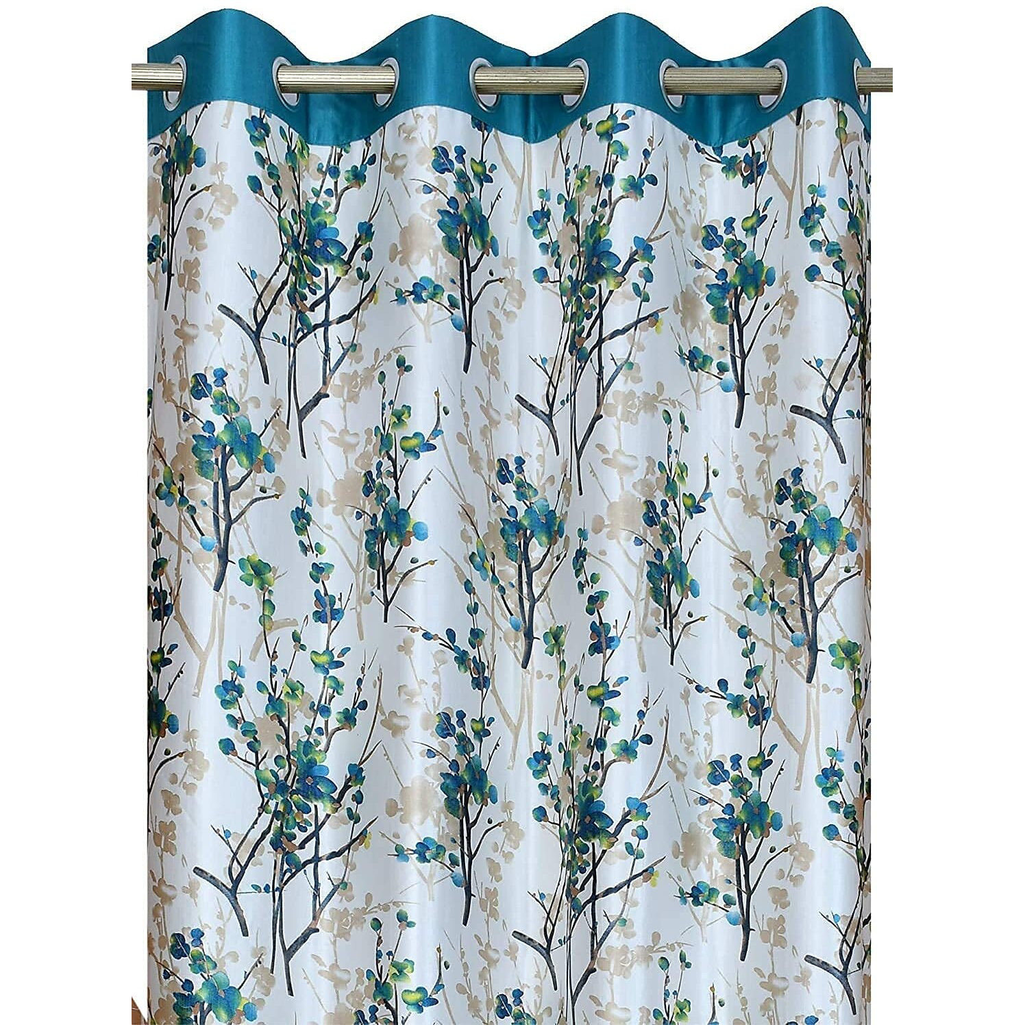 Ultica Fab Home Decor Kart 6Ft Grommet Curtains For Window Set Of 3 | Printed Panels And Drapes For Decoration | Curtains For Living Room Kitchen Hall, 4 X 6 Feet, Aqua Patti Joint