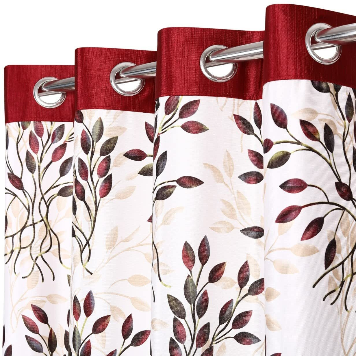 Ultica Fab Home Decor Kart Curtains 8 feet long Set of 2 I Floral Printed Curtains for Living Room, Home, Office, Bedroom, Kitchen Hall, 4 x 8 Feet, Maroon New Leaf