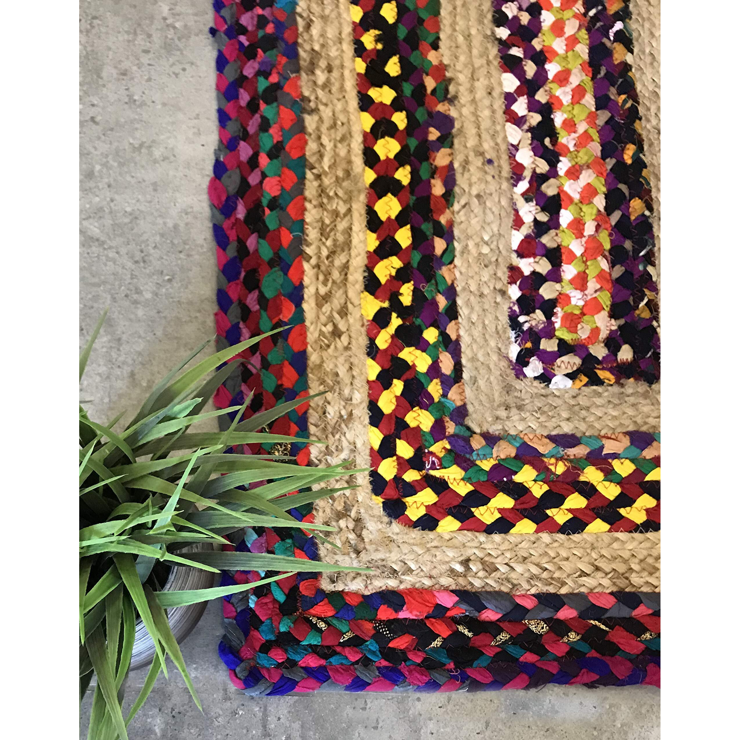 Fernish Decor Handwoven Cotton and Jute, Braided Reversible Carpet for Bedroom Living Room, Dining Room (Multicolour, 2x5 Feet)