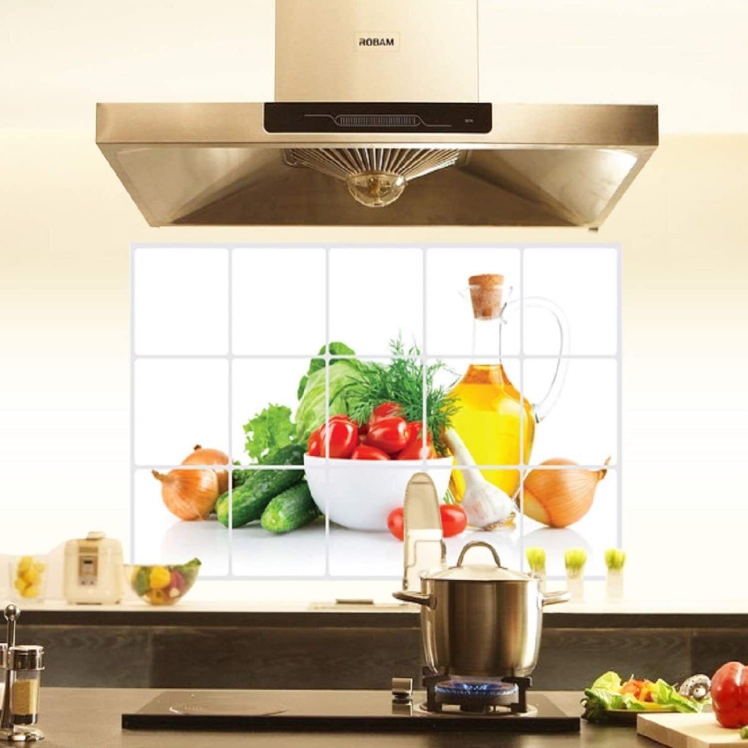 JAAMSO ROYALS Multicolor Vegetable Design Vinyl Peel and Stick Self Adhesive Removable Oil Proof Heat-Resistant Kitchen Decor Wall Sticker (75 CM X 45 CM)