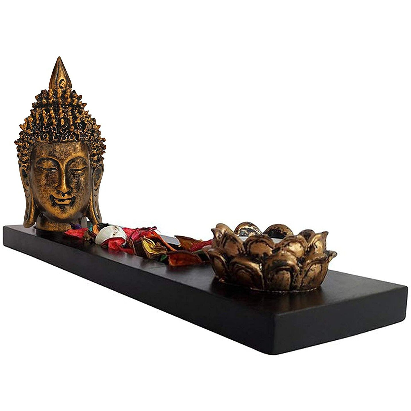 TIED RIBBONS Buddha Head Statue Tealight Candle Holder with Tray Set - Decoration Items for Home Decor Mandir Temple Pooja Room Living Room Table Office Decorative Gifts