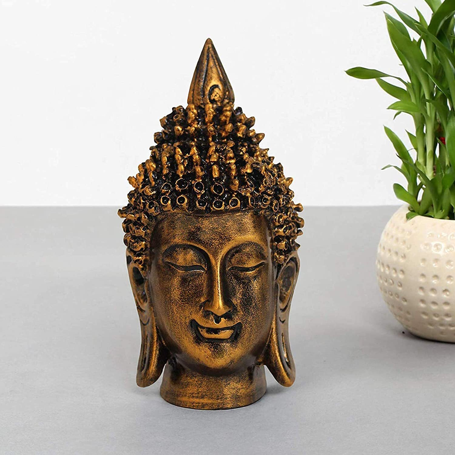 TIED RIBBONS Buddha Head Statue Tealight Candle Holder with Tray Set - Decoration Items for Home Decor Mandir Temple Pooja Room Living Room Table Office Decorative Gifts