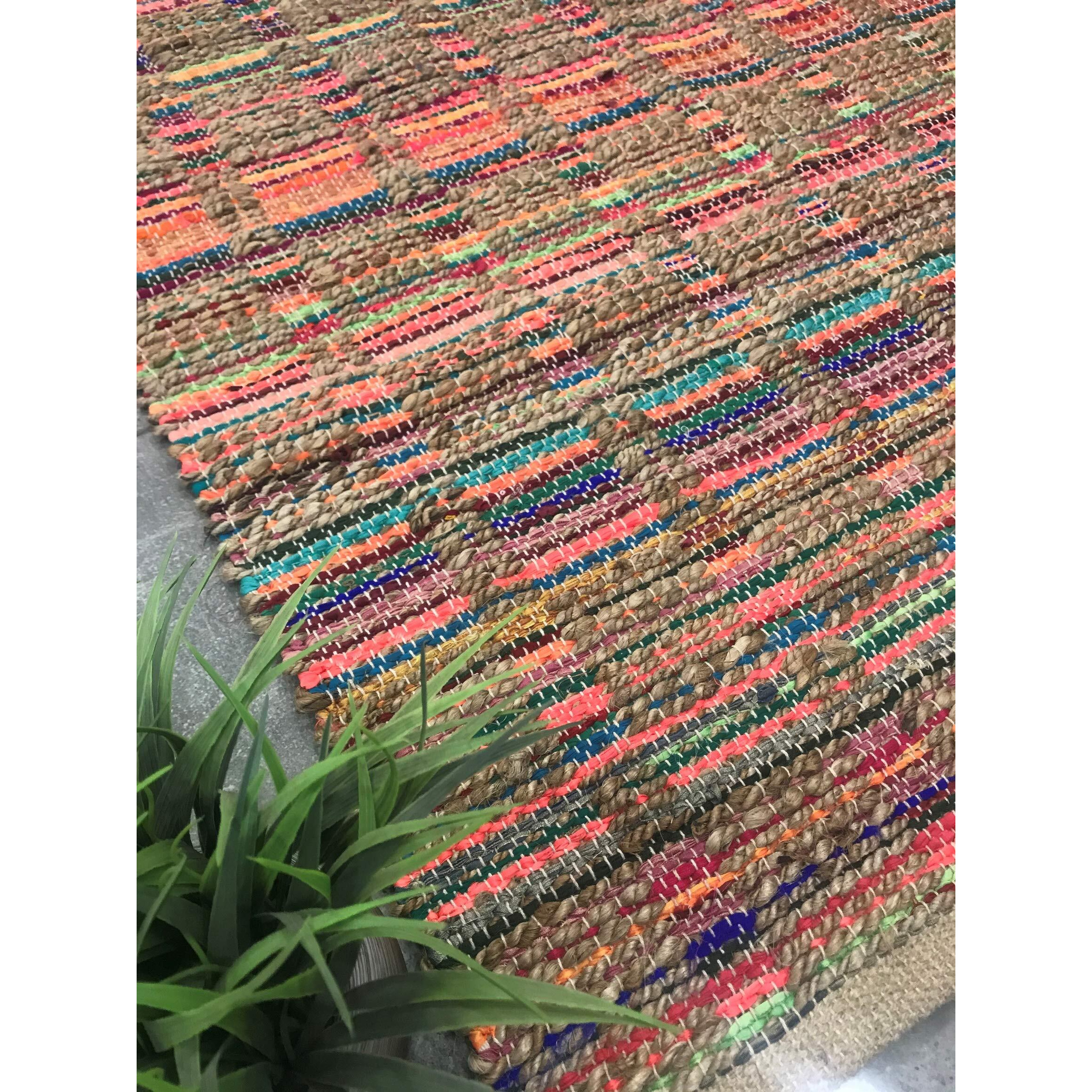Fernish Decor Jute Cotton Handwoven Rug/Carpet for Bedroom/Living Room | Multicolor Box Pattern (5x8 Feet)