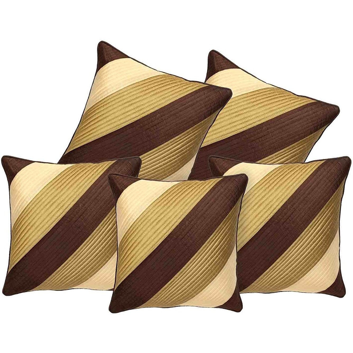 Decor Studioz Synthetic 150Tc Cushion Covers, 16 X 20 Inch, Brown, Gold, Set Of 5(Synthetic)