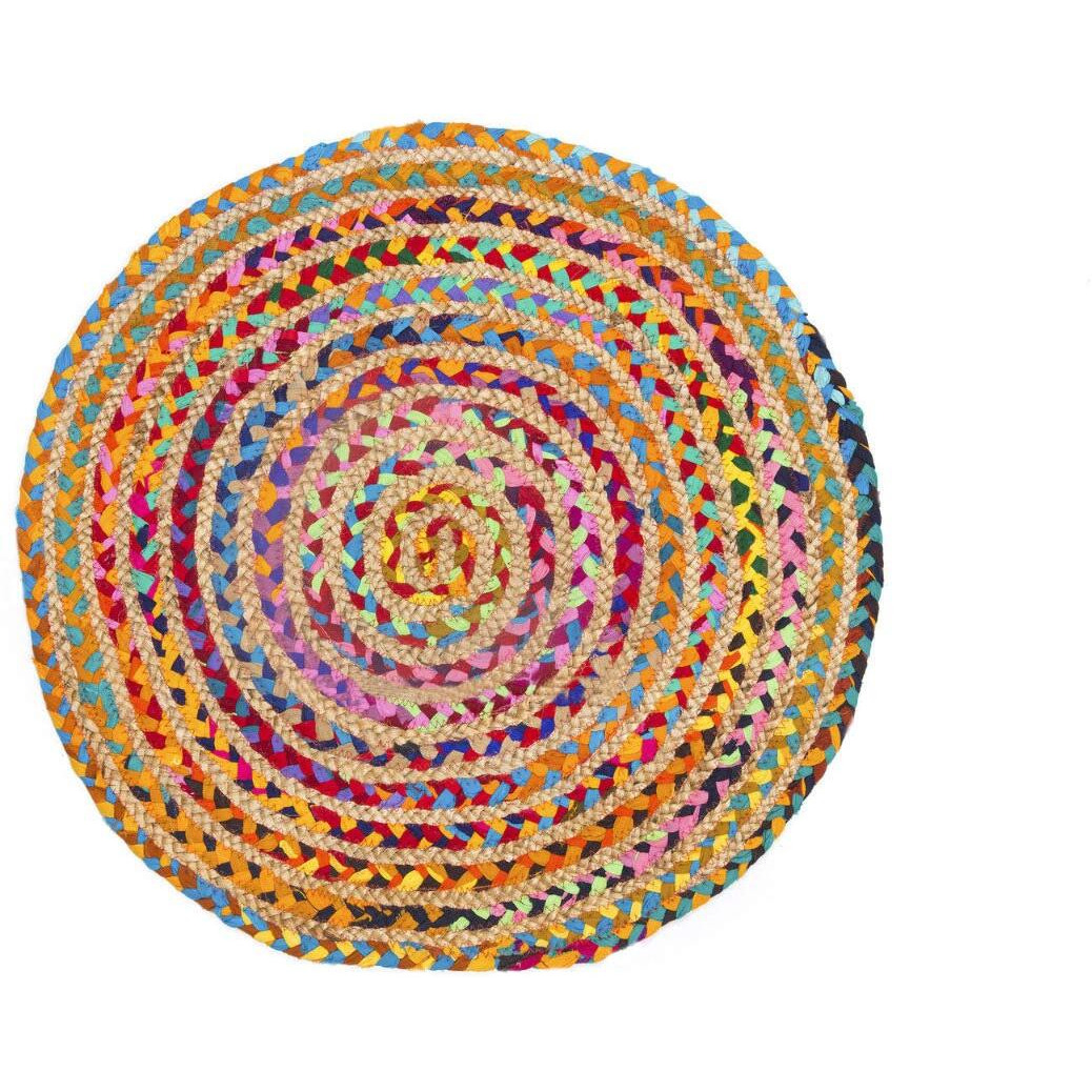 Fernish Decor 2 Pcs Jute Cotton Braided Reversible Rug for Living Room Bedroom Kitchen Entryway | Boho Stylish Multicolor Mat (60 CM Round- Pack of 2)